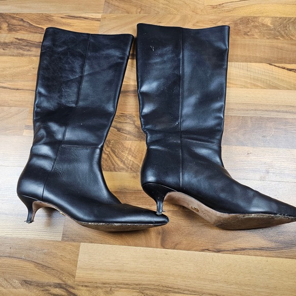 Veronica Beard Lisa Knee High Leather Boots Kitten Heel Black 10M Wide Calf - Picture 2 of 9